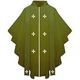 CLERKMANS Church Priest Chasuble with Embroidered Gold Crosses Vestment, One Size Fits All, 5 Colors Available