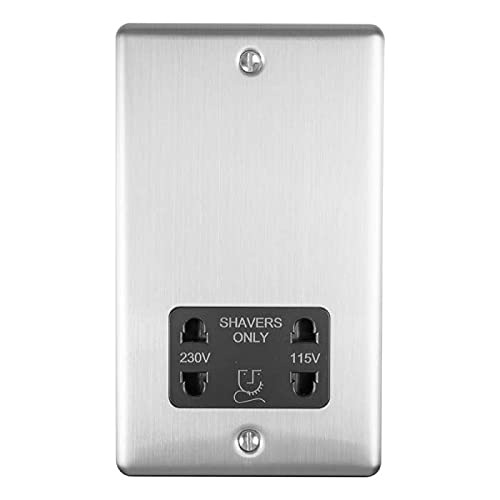 Enhance Decorative Shaver Socket Satin Stainless Finish with Black Trim