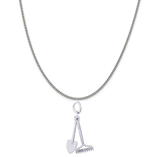 Rembrandt Charms Sterling Silver Rake and Shovel Charm on a Sterling Silver Curb Chain Necklace, 20" - Thumbnail 5