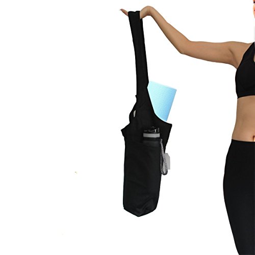 Yoga Mat Bag by Okela, Long Strap Yoga Mat Tote Sling Carrier with Side Pocket & Zipper Pocket, Fits Most Size Mats (Black)