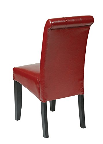 Office Star Bonded Leather Parson's Dining Chair with Espresso Finish Legs and Tufted Back, Crimson Red - Thumbnail 2