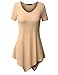 TWINTH Womens Short Sleeve V-neck Handkerchief Hem Loose Fit Long Tunic Top with Plus Size