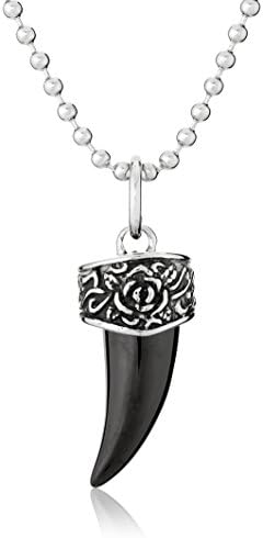 Stainless Steel Textured Tooth Pendant with Black Ion Plating - 22” - Men’s