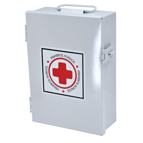 KARLEN | Botiquín de Primeros Auxilios Grande de Metal (Vacío) | Caja para Emergencias con Cerradura para Candado | Para Casa, Oficina, Negocio o Taller | Color Blanco | 34×25×7 cm