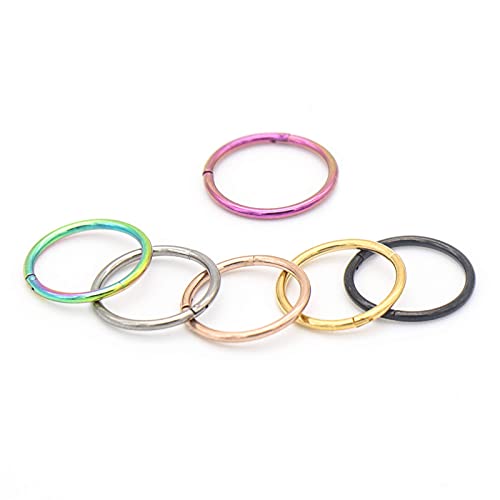 6 Pcs G23 Titanium Body Piercing Rings Hoop 16g 18g Ear Lip Septum Nose Ring Body Piercing Jewelry for Women Men Girls, Gold/Rose Gold/Silver/Black/Blue/Rainbow (18 Gauge, 8mm)