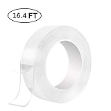 Washable Adhesive Tape,Traceless Reusable Clear Double Sided Anti-Slip Nano Gel Pads,Removable Sticky Transparent Strips Grip for Glass,Metal,Kitchen Cabinets and Tile Nano Tape (16.4 ft)