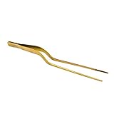 O'Creme 8 Inch Gold-Colored-Exterior Stainless Steel Precision Kitchen Culinary Offset Tweezer Tongs