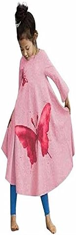 Isher Kids Girls Fancy Butterfly Print Princess Dress Full Flared Trumpet Dress (140, Pink)