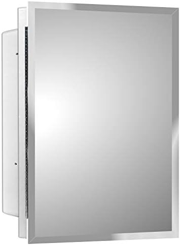 Mirrors and More Recessed Frameless Beveled Polished Edge Mirror Medicine Cabinet | Fixed Shelf | Bathroom | Kitchen | 16" x 22"