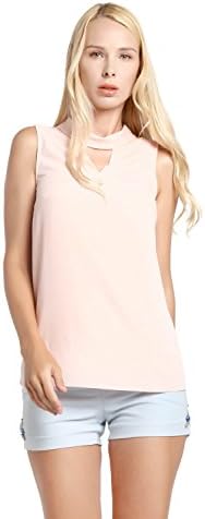 Women's Fashion V Neck Keyhole Pleated Sleeveless Causal Shirt Top Chiffon Blouse By Kaiseki