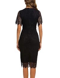 Vestido de cóctel para mujer, elegante, floral, de encaje, cuello redondo, manga corta, para fiesta