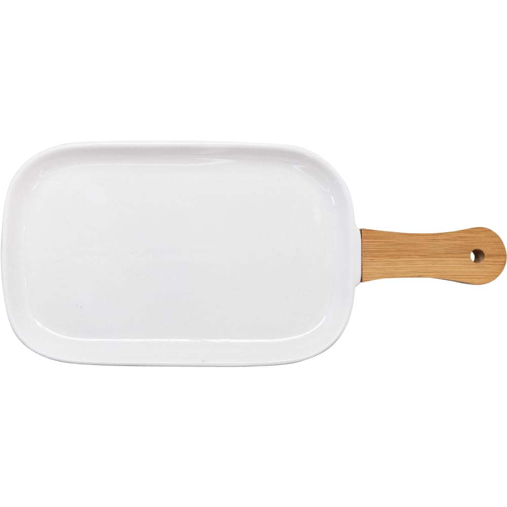 NERTHUS FIH 1339 Porcelain Snack Tray with Bamboo Handle, Elegance and Functionality at Appetizer Time