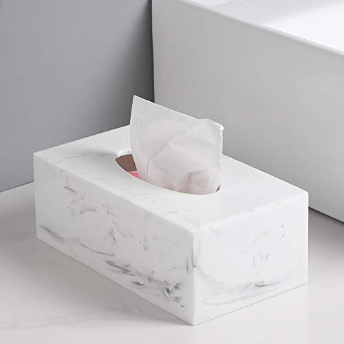 Jung Ford Retangular Tissue Box Cover, Facial Napkin Holder for Living Room Bathroom Office Marble-Imitated Made of Resin