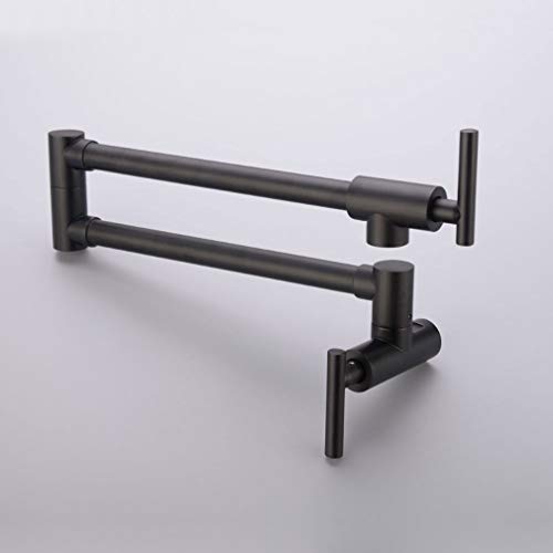 Pot Filler Double Joint Spout Folding Stretchable Swing Arm Wall Mounted Brass Kitchen Faucet, Single Hole Two Handle Kitchen Sink Faucet Matte Black,PHASAT,71211B