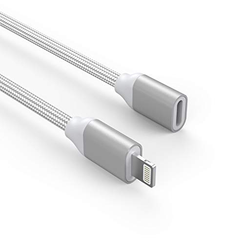 EMATETEK Braided Extension Connector Cable Female to Male Pass Video Audio Music Photo Data and Charge. 1PCS 3.3Feet Male to Female Extender Cord Made of Sliver Aluminum & White Braided.