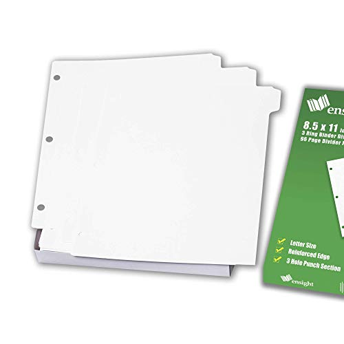 Ensight 3 Ring Binder 8 Tab Index Dividers, 96 Per Box, with Reinforced Edges Write on Plain Tabs, White Letter Size with 3 Hole Punch Section and Write on Plain Tabs,1/8 Tab Page Separator - Thumbnail 5