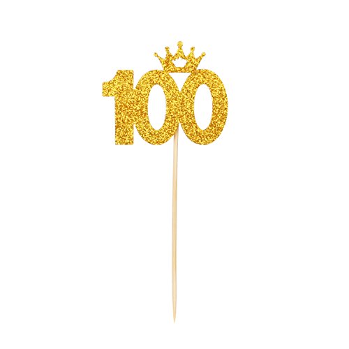 PALASASA Gold glitter 100 Days Cake Topper and pentacle for Parties Baby Happy Birthday,set of 7 - Thumbnail 2