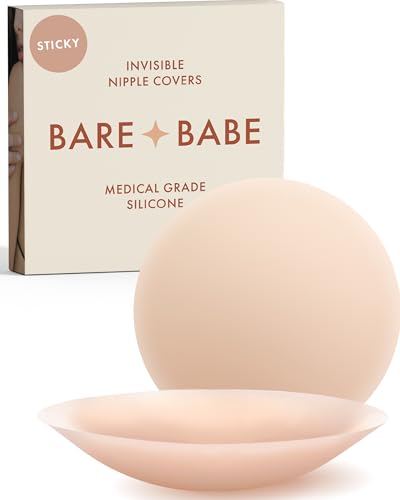 Bare Babe Reusable Silicone Nipple Covers - Waterproof, Nude, 4 Shades - Sticky Breast Stickers for Strapless Dress