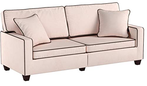 Divano Roma Furniture Collection - Modern Two Tone Velvet Fabric Living Room Love Seat Sofa (Beige)