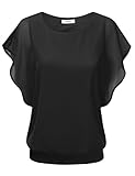 NINEXIS Women's Chiffon Batwing Dolman Top with Banded Hem (S-3XL)