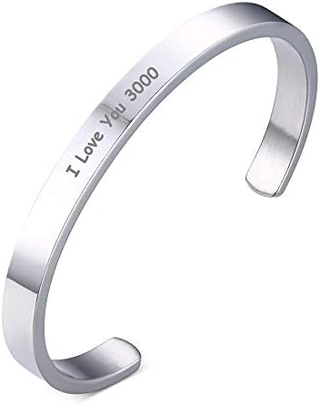 Inspirational Bracelet Birthday Gift for Women Man Teen Engraved Mantra Cuff Bangle Motivational Personalized Friendship Encouragement Jewelry