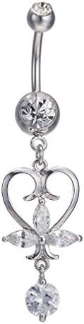 Fashion Body Jewelry 14G Stainless Steel White Heart Cubic Zirconia Navel Bars/ Belly Button Ring for Women Body Piercing