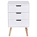 Giantex Mid Century Modern Nightstand, White Beside Table with Solid Wood Legs, Minimalist End Side Table, Practical Night Stand with 3 Storage Drawers for Bedroom