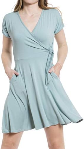 Daisy Del Sol Women's Casual Surplice Crossover Wrap Tie Deep V-Neck Flare Swing Soft Summer Fall Pockets Sundress Dress