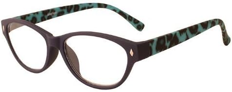 About Eyes G233 Abbie Strength Plus 3 Dark Purple Rubber Frame with Black/ Blue Temples Reading Glasses by About Eyes