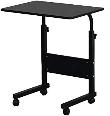 MOONBUY Rolling Sofa Side Snack Table Portable Laptop Computer Desk Stand with Wheels, Height Adjustable Mobile TV Breakfast Tray Bedside Slim Coffee Table, Wood Desktop with Metal Frame