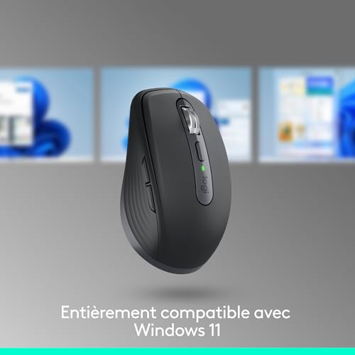 MX Anywhere 3S Souris Sans Fil Silencieuse, Compacte, Défilement Rapide, Suivi toute Surface en 8K DPI, Boutons Programmables, USB C, Bluetooth, Windows PC, Linux, Chrome, Mac - Graphite
