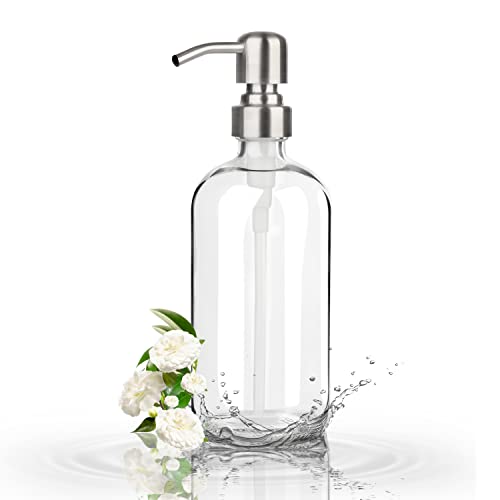 GLUBEE 17 Oz Clear Glass Soap Dispenser with Rust Proof 304 Stainless