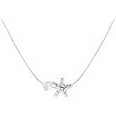 LAFEALO Starfish Pearl Pentagram Necklace - Women's Freshwater Pearl Choker - Silver Stainless Steel Starfish Pendant - Perfect for Beach Lovers & Special Occasions