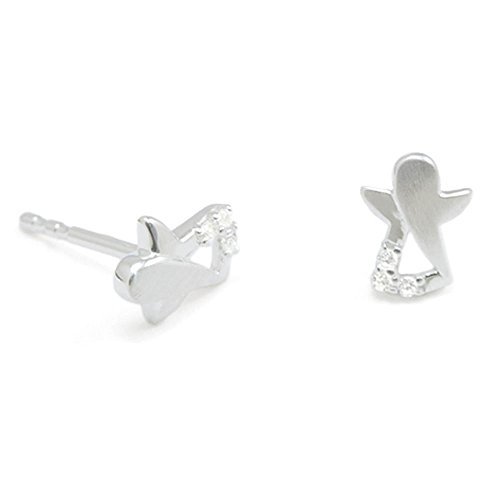 Schmuck Klein Kinder Ohrstecker Engel mit 3 eingefassten Zirkoniasteinen 925/- Silber, Taufgeschenk