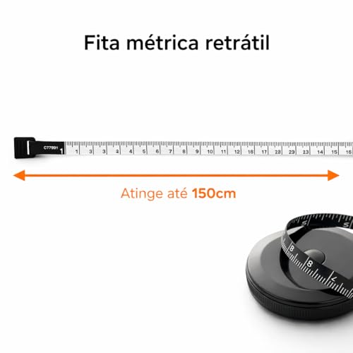 Fita Métrica Ergonômica Corporal Flexível Retrátil 1,5m para Costura Academia e Artesanato Kit com 2 Peças