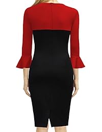 WOOSEA vestido de mujer con estampado de bloques de colores con mangas de campaña y cuello redondo, para oficina o trabajo