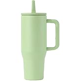 40 oz Tumbler with Handle, 100% Leakproof Insulated Tumbler with Lid and Straw, Stainless Steel Travel Mug, Water Bottle with Flip Straw, Keep Drinks Cold or Hot, Green