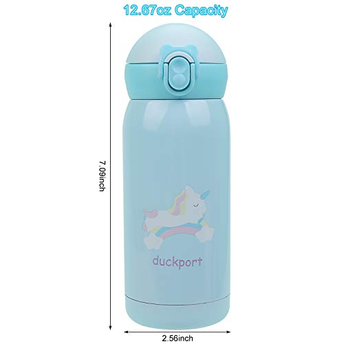 Kids Water Bottle Thermoses Unicorn, Unicorn Water Bottle for Kids, Vacuum Insulated Water Flask, Thicken Stainless Steel BPA Free Leak Proof Thermoses Bottle for Boys, 12 O, Cyan