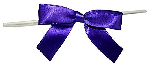 Reliant Ribbon 5171-28603-2X1 Satin Twist Tie Bows - Small Bows, 5/8 Inch X 100 Pieces, Purple Haze