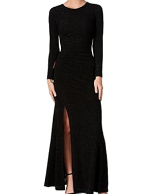 Calvin Klein Women Ruched Front-Slit Glitter Ball Gown Black 8