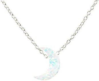 Martinuzzi Accessories White Moon Opal Necklace. Half Moon Sterling Silver Necklace,Crescent Moon Charm Necklace.