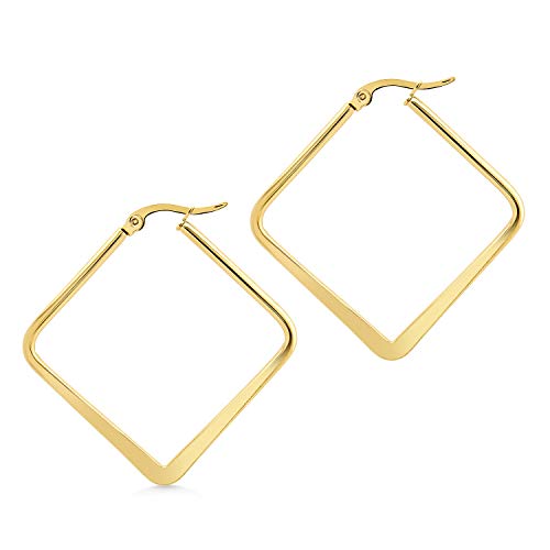 555Jewelry Stainless Steel Geometric Shaped Large Statement Square Hoop Earrings for Women, Dangle Drop Geometric Hoop Earrings, Classic Trendy Simple Earrings for Women, Gold