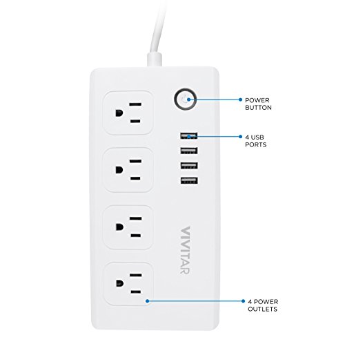 Vivitar Smart Home Power Strip, Multi Plug with 4 USB Ports (HA-1007)