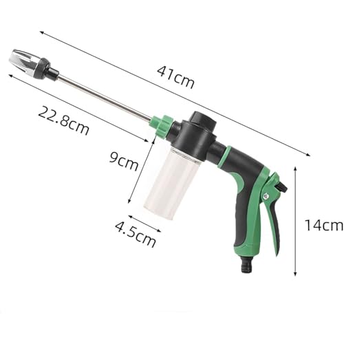 Car Wash Foam Gun Sprayer with Adjustable High Pressure Metal Nozzle, 100cc Soap Dispenser Bottle, for Car Washing Watering Plants, Floor Cleaning, With 10-meter water pipe,Green (10 Meter Water Pipe)