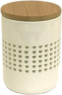 White Ceramic Storage Canister with Mini Heart Design and Wooden Lid