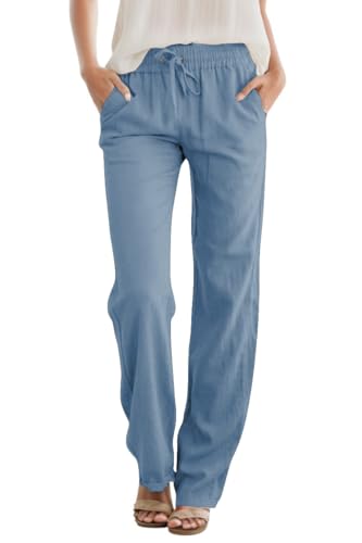 Friptspyg Women's Trousers with Pockets Casual Summer Elastic Palazzo Lightweight Pants