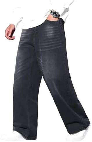 MZNBURAM Men's Super Baggy Jeans - Wide Leg Loose Fit Denim Pants