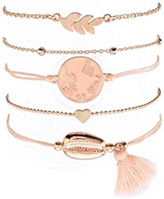 Strass Paillettes Ensemble De 5 Bracelets Rose Et Or