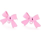 DanLingJewelry 20Pcs Bowknot Stud Earring Findings Pink Bow Tie Studs Earring Posts with Hole for DIY Jewelry Making