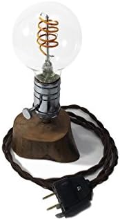Oak Wood Desk Lamp by emark, Vintage Industrial Rustic Lamp With Soft Glow LED Light, Chrome Light Switch, Mix of Modern Flair and Rustic Charm, Bulb Not Included